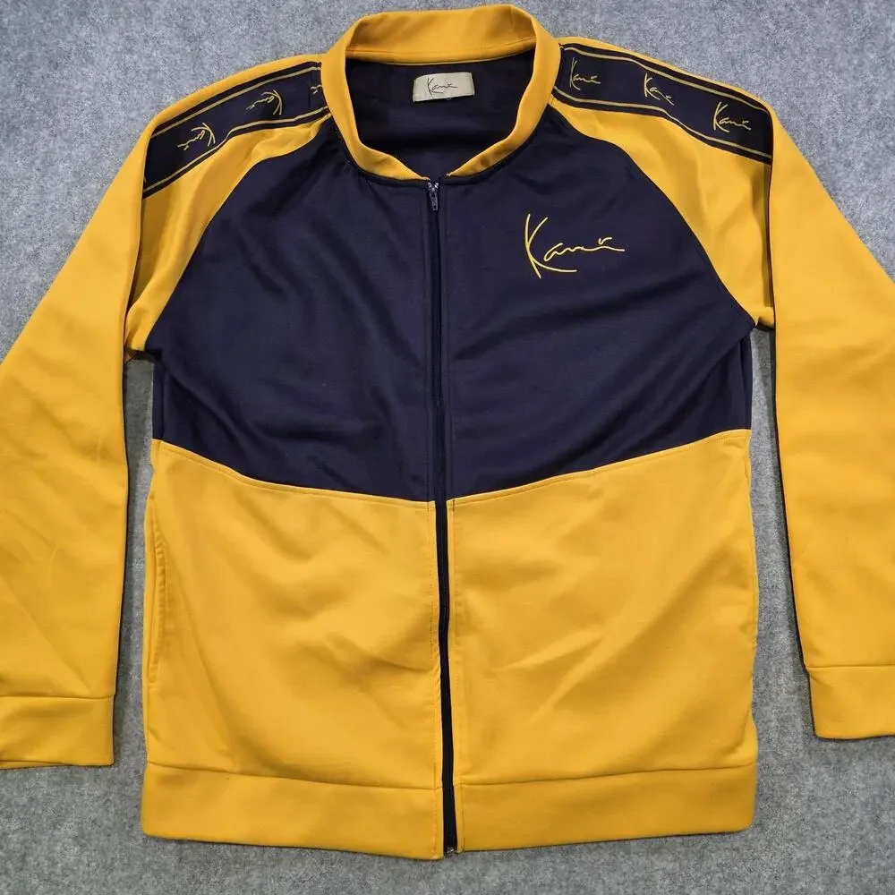 VTG Karl Kani Track Jacket Mens 4XL Big & Tall‎ Yellow Navy Colorblock Full Zip